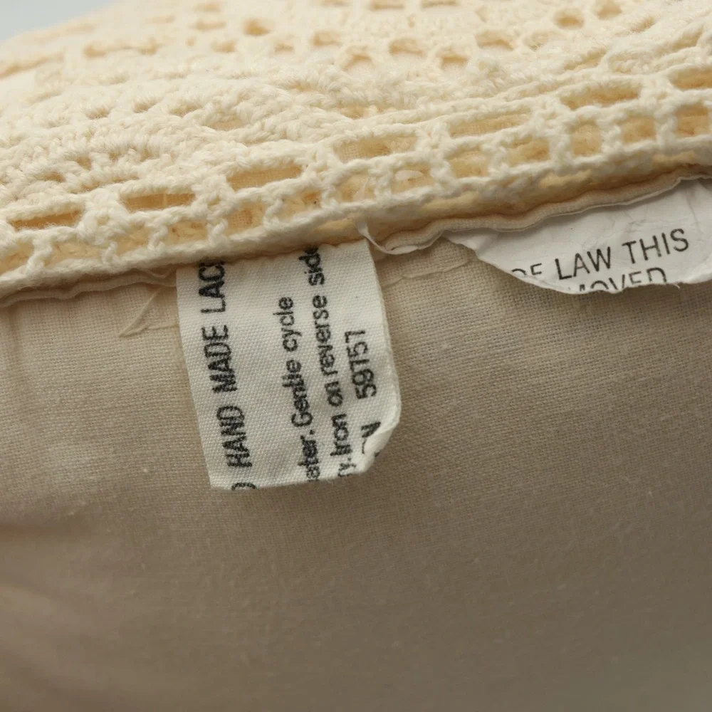 Grandmacore Cottage Crochet Lace Throw Set (3) Pillows Beige Vintage Granny Rose